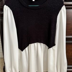 Two-Tone Black & White Layered Tunic Top